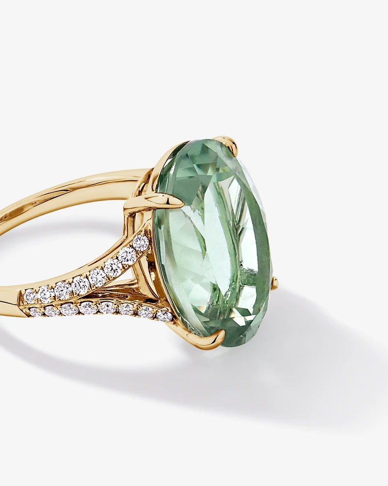 Oval Green Amethyst & 0.33 Carat TW Diamond Split Shank Ring 10kt Yellow Gold