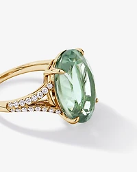 Oval Green Amethyst & 0.33 Carat TW Diamond Split Shank Ring 10kt Yellow Gold
