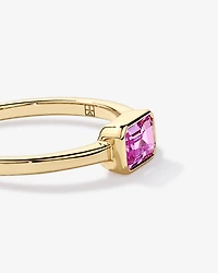 Emerald Cut Pink Created Sapphire East-to-West Set Bezel Ring 10kt Yellow Gold