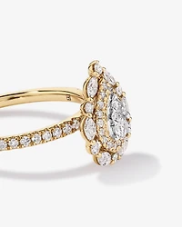 0.62 Carat TW Round Brilliant and Marquise Double Halo Cluster Diamond Ring 14kt Yellow Gold with Rhodium