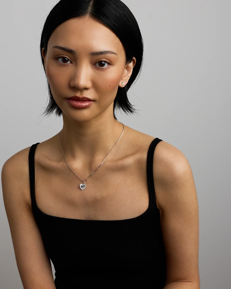 16 Sunray Heart Pendant with Cubic Zirconia in Sterling Silver