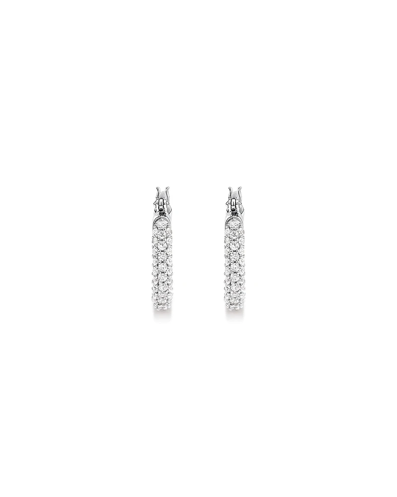 Boucles D'Oreilles Créoles Pavées De Petits Zircons Cubiques En Argent Sterling