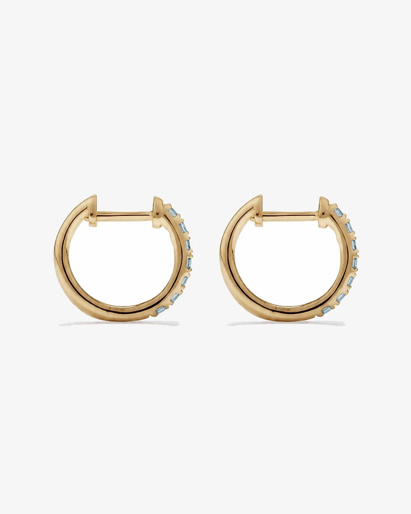 Aquamarine Huggie Hoop Earrings in 10kt Yellow Gold