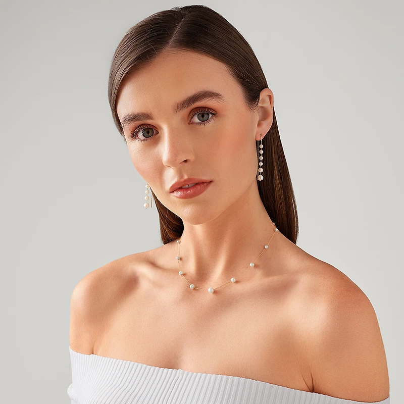 Boucles d'oreilles en or jaune 10 K avec perles d'eau douce de culture