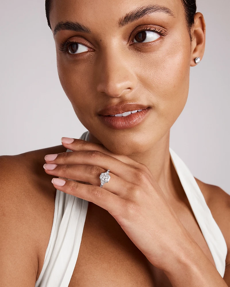 2.86 Carat TW Radiant Cut Laboratory-Grown Diamond Fancy Cut Side Stone Engagement Ring in 14kt White Gold