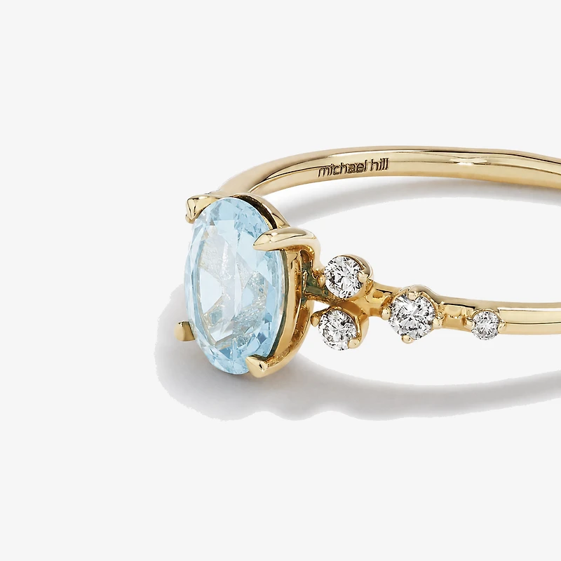 Bague Aigue-marine avec diamants 0,12 ct PT en or jaune 10