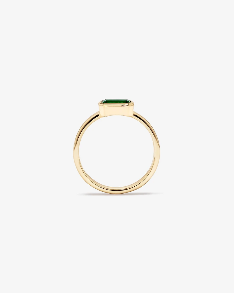 East-West Set Created Emerald Bezel Ring in 10kt Yellow Gold