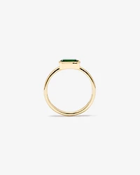 East-West Set Created Emerald Bezel Ring in 10kt Yellow Gold