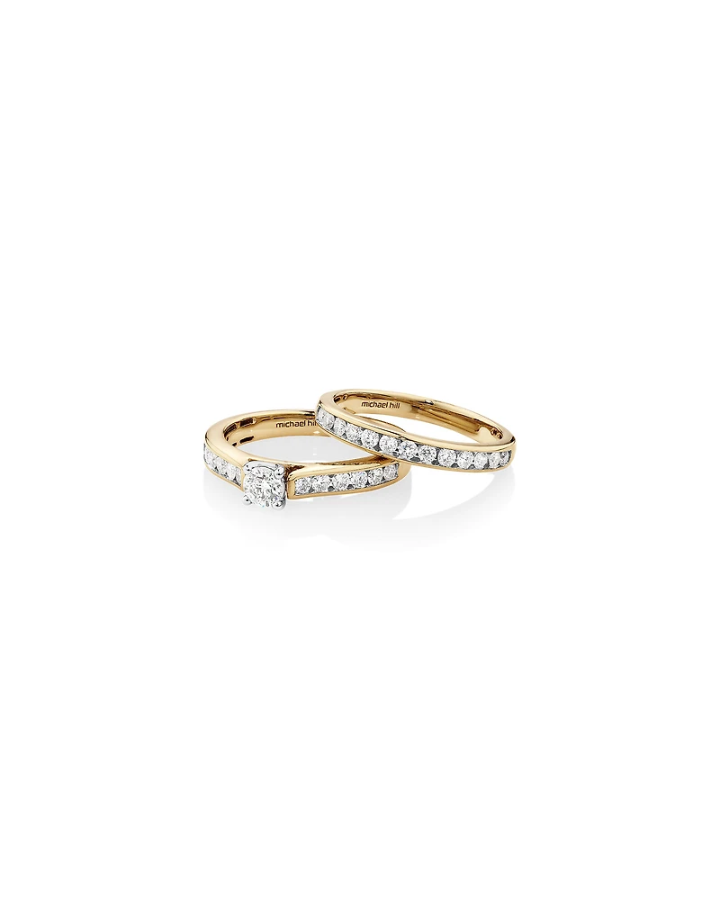 Ensemble nuptial en or blanc et jaune 14 K avec diamants totalisant 1,00 ct
