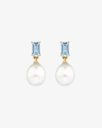 Multi-Wear Aquamarine and Cultured Freshwater Pearl Drop Stud Earrings in 10kt Yellow Gold