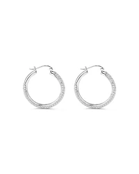 Full Pavé Set Cubic Zirconia Hoop Earrings in Sterling Silver