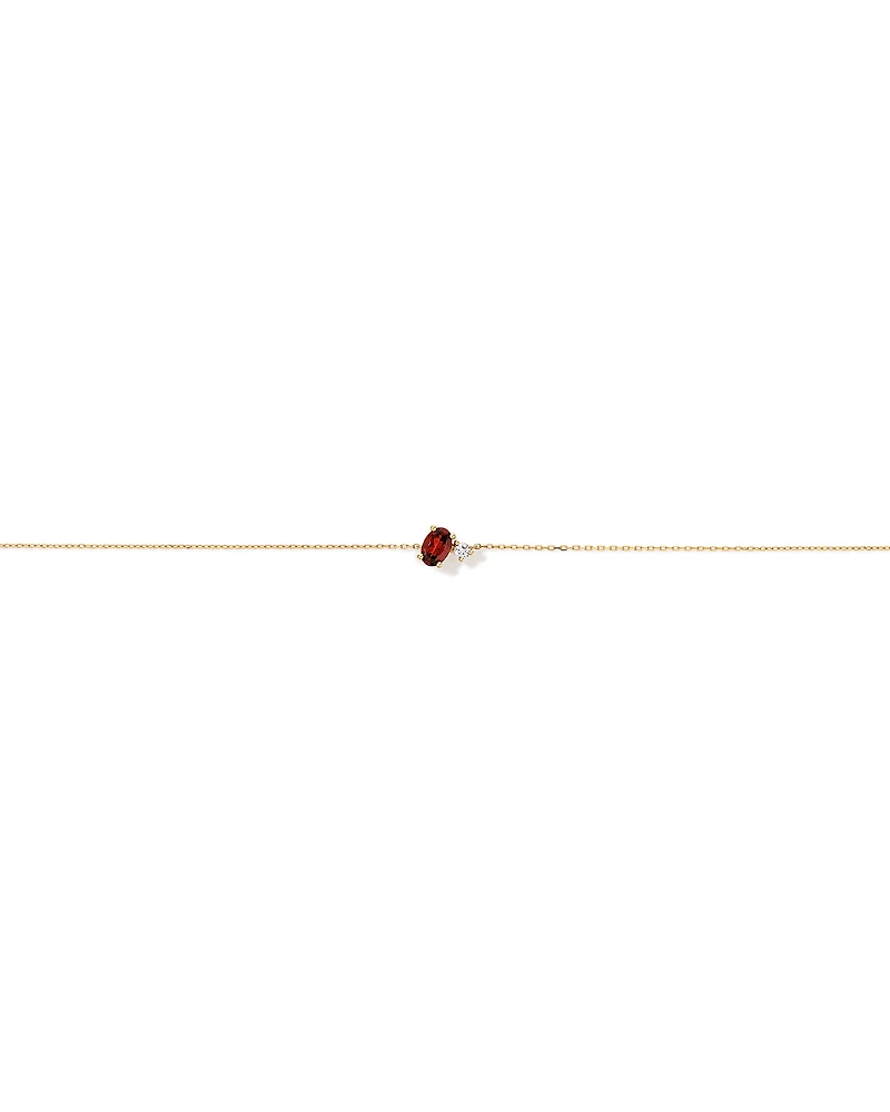 White Sapphire and Oval-Cut Garnet Toi Et Moi Bracelet in 10kt Yellow Gold