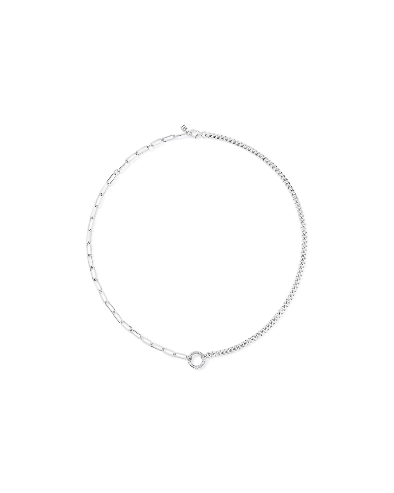 Paperclip and Curb Link Chain Necklace in Sterling Silver