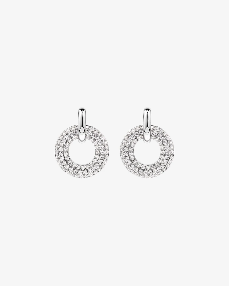 Boucles D'Oreilles Pendantes En Cercle Ouvert Bombé Serti Pavé En Argent Sterling Avec Zircon Cubique