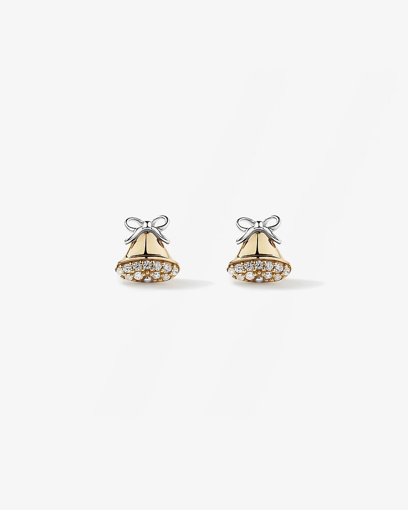 Bell Stud Earrings with Cubic Zirconia in 10kt Yellow Gold