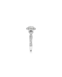 0,75 Carat Poids Total Bague De Fiançailles En Diamant Coupe Ovale Avec Halo Accent Torsadé, En Or Blanc 14 Ct
