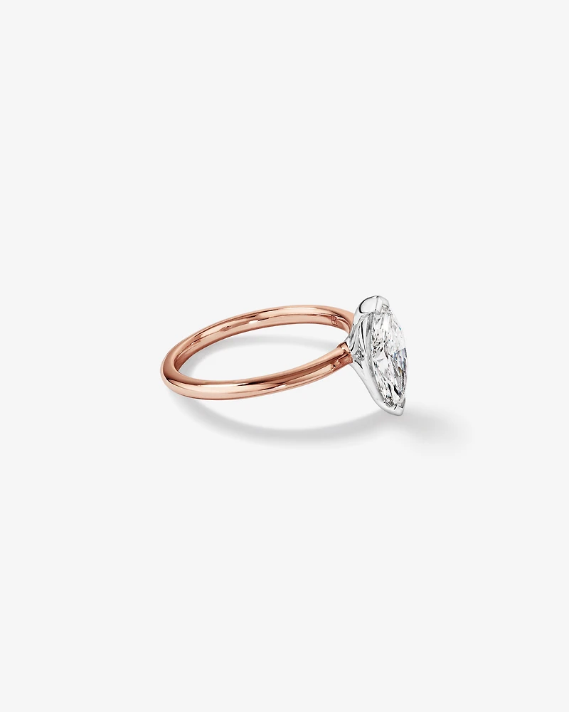 Bague de fiançailles solitaire en diamant cultivé en laboratoire TW Marquise de 1,25 carat en or rose et blanc 14 carats