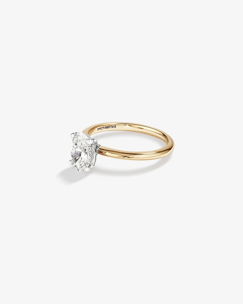 Bague de fiançailles en diamant solitaire ovale cultivée laboratoire 1,25 carat or jaune et blanc 14 carats
