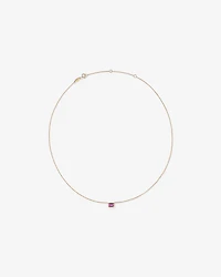 Emerald Cut Pink Created Sapphire East-to-West Set Bezel Necklace with Chain in 10kt Gold