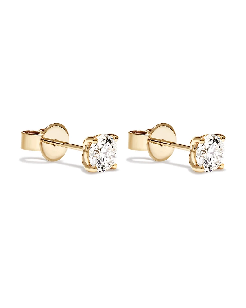 Boucles d’oreilles solitaires en diamant cultivées en laboratoire TW de 1,00 carat en or jaune 14 carats