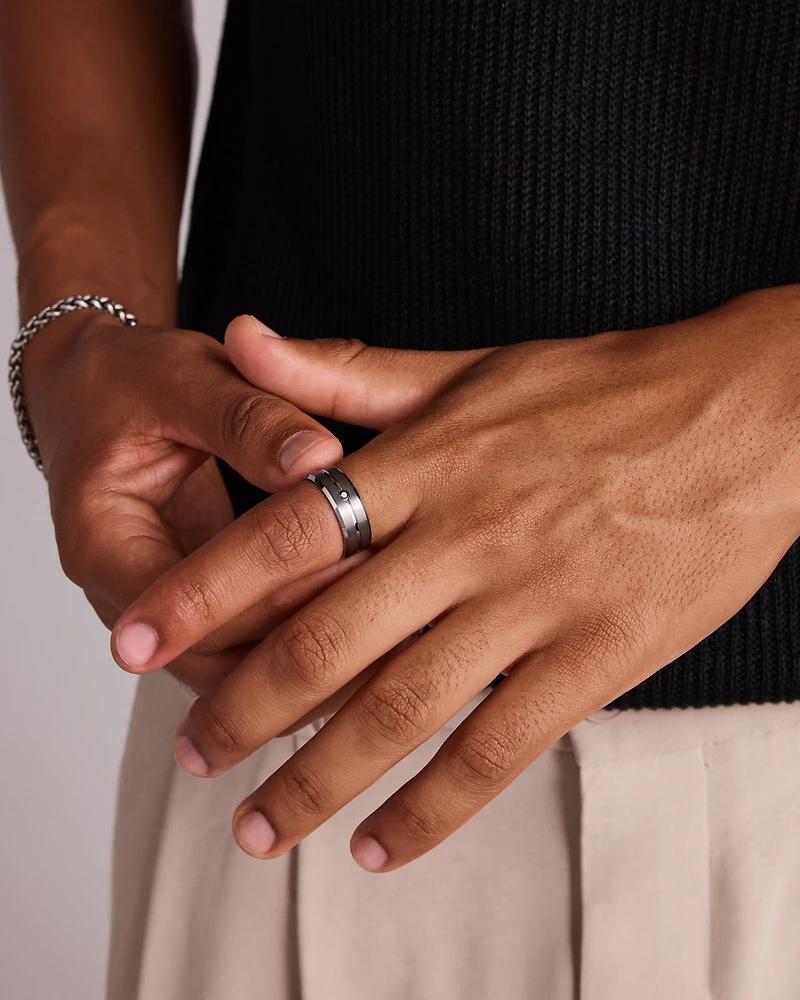 8mm Black Diamond Wedding Band Tungsten