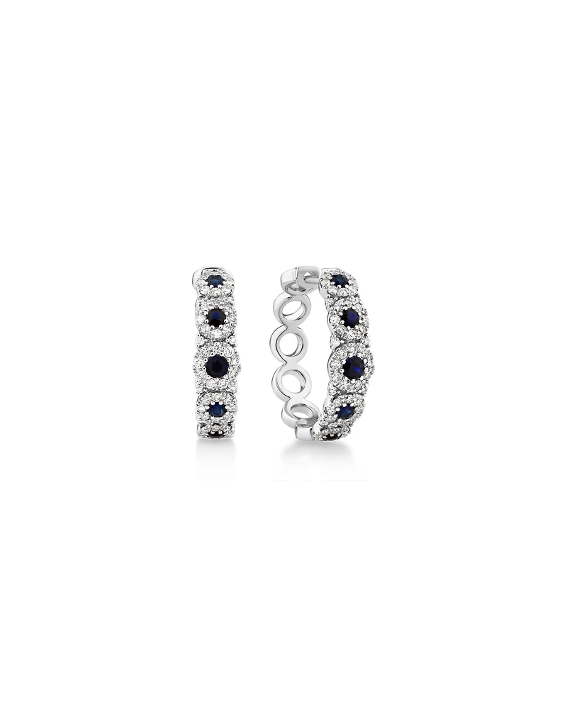 Anneaux courts à bulles en or blanc 14 K avec saphir et diamants totalisant 0,52 ct