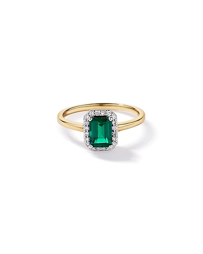 Created Emerald & 0.10 Carat TW Laboratory-Grown Diamond Halo Ring 10kt Yellow Gold and Rhodium