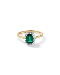 Created Emerald & 0.10 Carat TW Laboratory-Grown Diamond Halo Ring 10kt Yellow Gold and Rhodium