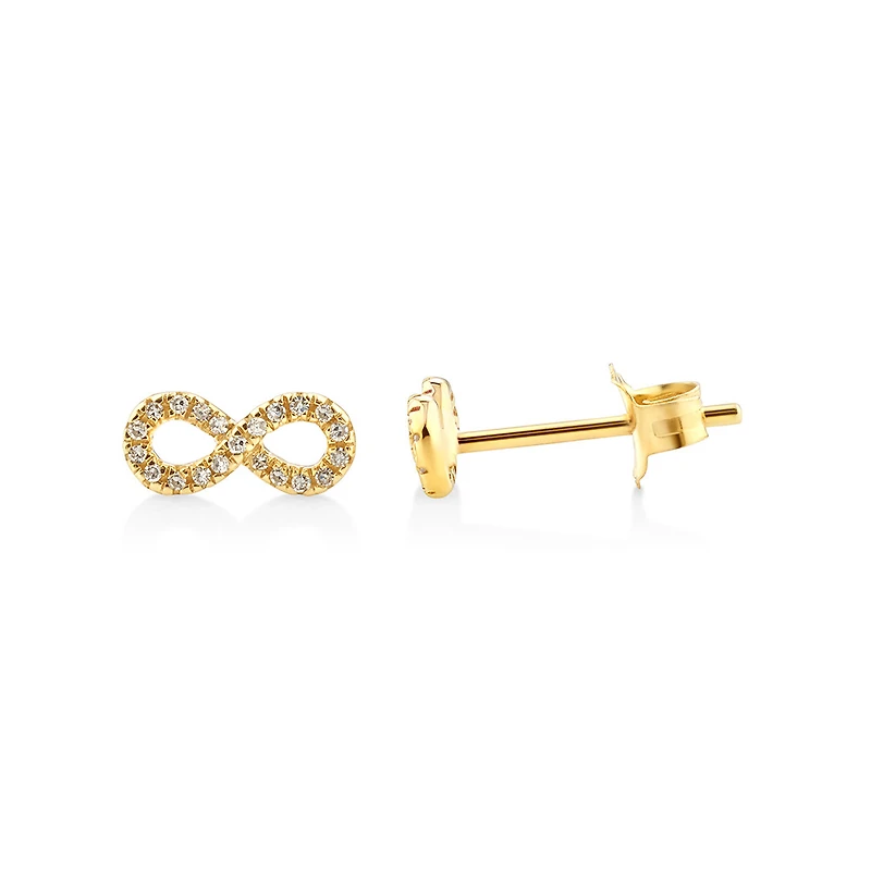Mini Infinity Earrings with Diamonds in 10kt Yellow Gold