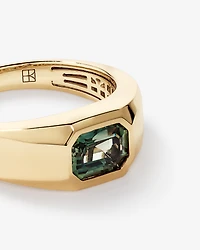 Bague Solitaire Pour Homme Avec Pierre De Saphir Vert Sertie Clos En Or Jaune 10Kt