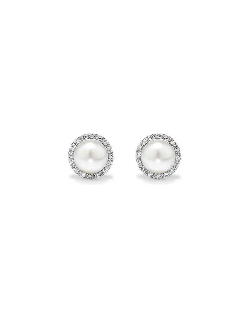 Cultured Freshwater Pearl & 0.13TW of Diamond Necklace and Earring Gift Set in Sterling Silver