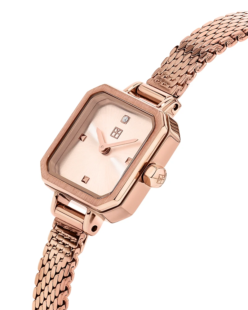 Petite montre féminine 17 mm en acier inoxydable rose