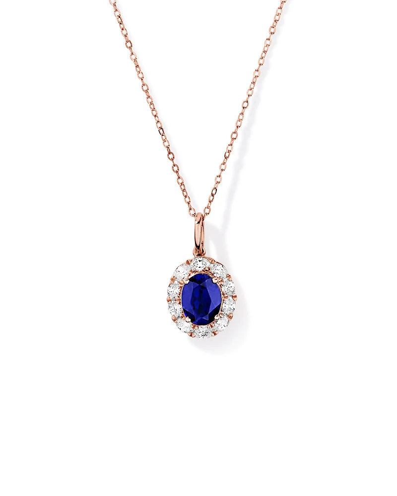 Created Sapphire & 0.47 Carat TW Laboratory-Grown Diamond Pendant with Chain in 10kt Rose Gold