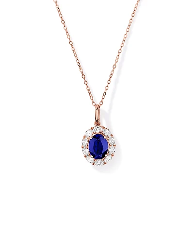 Created Sapphire & 0.47 Carat TW Laboratory-Grown Diamond Pendant with Chain in 10kt Rose Gold