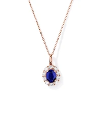 Created Sapphire & 0.47 Carat TW Laboratory-Grown Diamond Pendant with Chain in 10kt Rose Gold