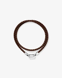 Bracelet double enveloppe en cuir tressé pour hommes en argent sterling