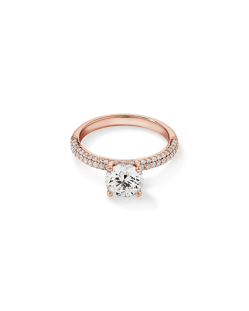 1.95 Carat TW Round Brilliant Laboratory-Grown Diamond Solitaire Side Accent Engagement Ring in 14kt Rose Gold