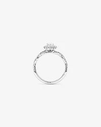 0,75 Carat Poids Total Bague De Fiançailles En Diamant Coupe Ovale Avec Halo Accent Torsadé, En Or Blanc 14 Ct