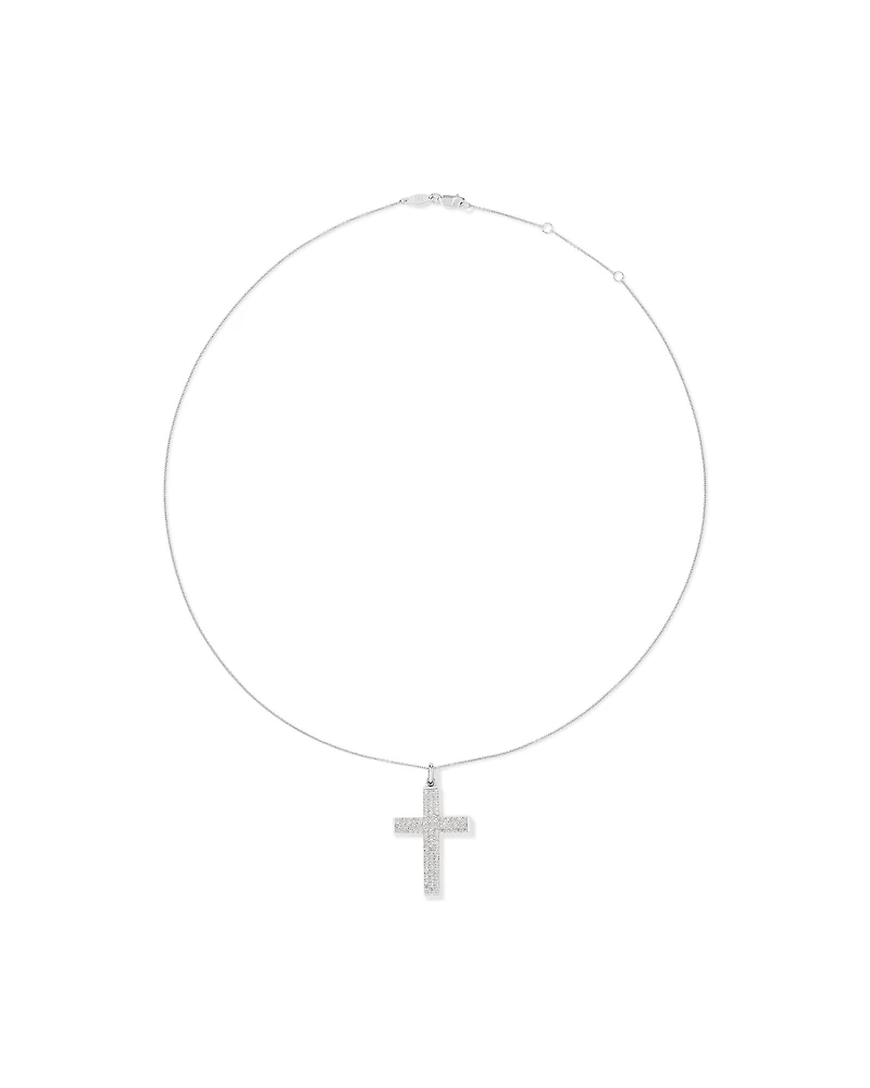 Cubic Zirconia Puff Cross Pendant Necklace in Sterling Silver