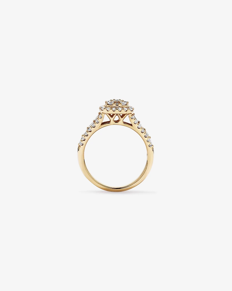 1.25 Carat TW Round Brilliant and Baguette Cluster Diamond Ring in 14kt Yellow Gold