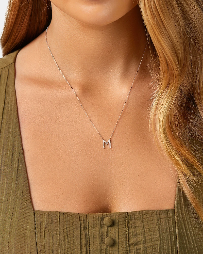 M' Initial necklace with 0.10 Carat TW of Diamonds in 10kt White Gold