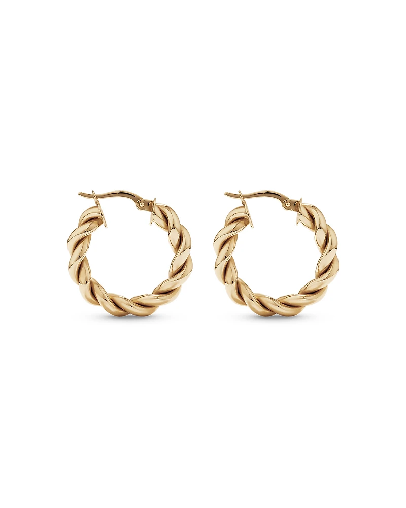 Boucles d'oreilles créoles Croissant Twist de 15 mm en or jaune 10 carats