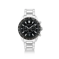 Men's Chronograph Stainless Steel Watch with Black Dial