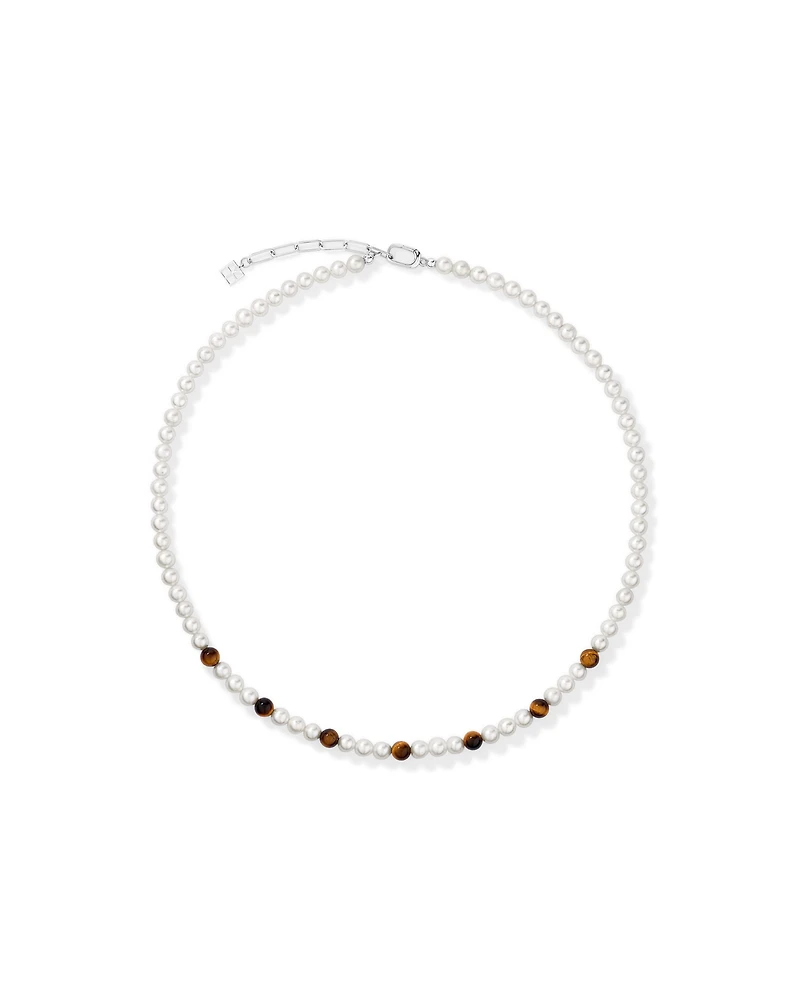 Cultured Freshwater Pearl & Tiger Eye Necklace in Sterling Silver