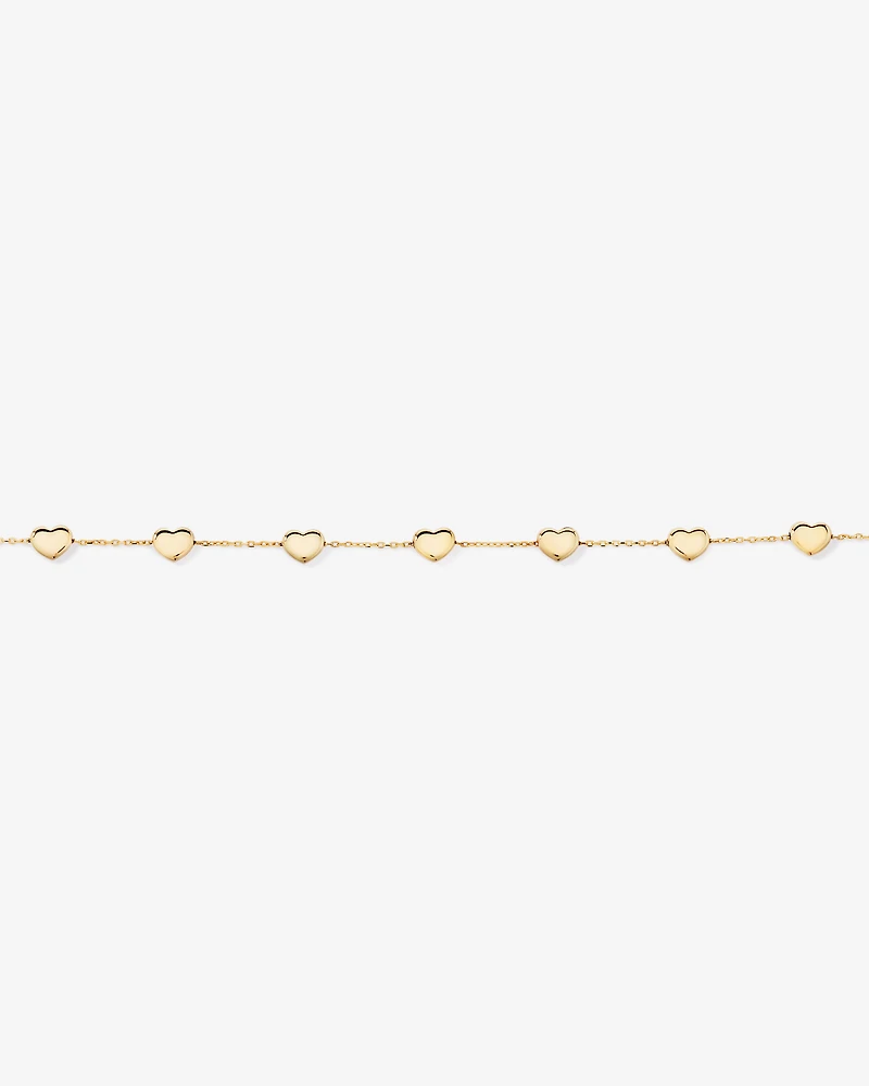19cm (7.5") Heart Station Bracelet in 10kt Yellow Gold