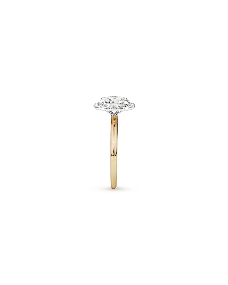 Bague de fiançailles Halo en diamant 1,46 carat TW taillée ovale cultivée laboratoire or jaune et blanc 14 carats