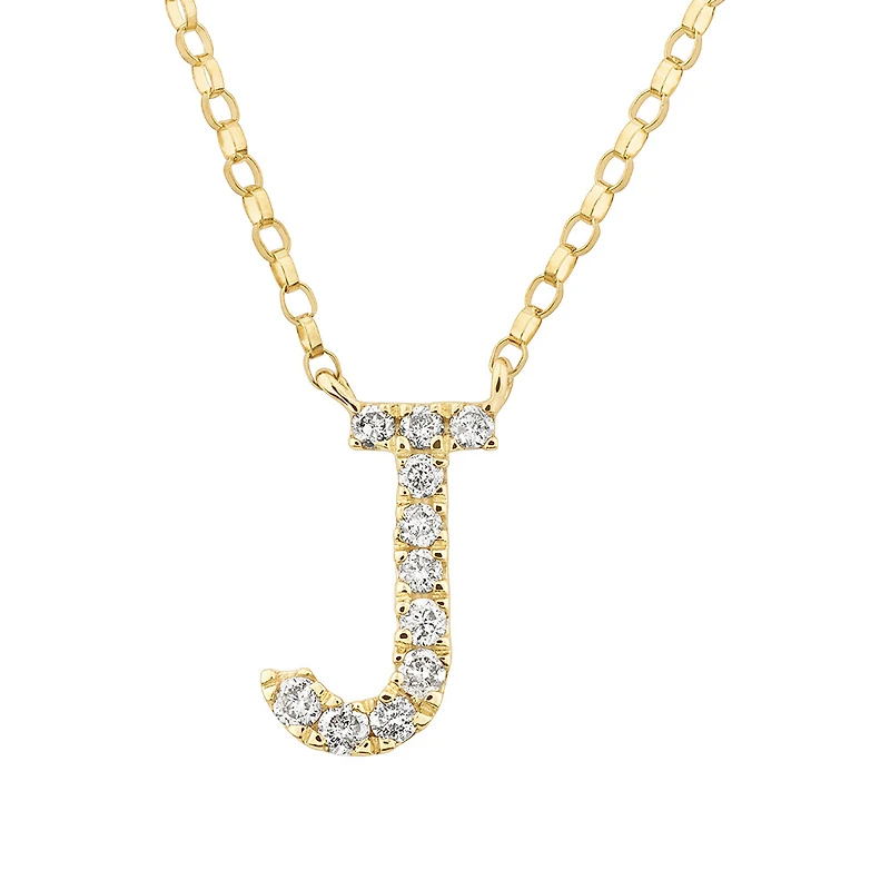 "J" Initial Necklace with 0.10 Carat TW of Diamonds in 10kt Yellow Gold