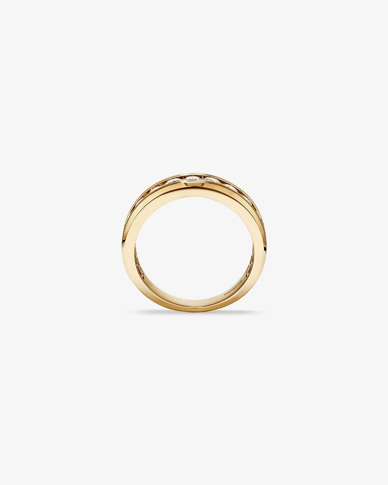 15 Carat TW Round Brilliant Half Bevelled Edge Channel Set Men's Ring 10kt Yellow Gold