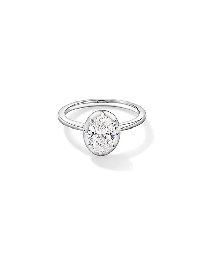 Bague solitaire en or blanc 14 carats sertie d'un diamant ovale de synthèse 1,50 carat