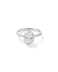 Bague solitaire en or blanc 14 carats sertie d'un diamant ovale de synthèse 1,50 carat